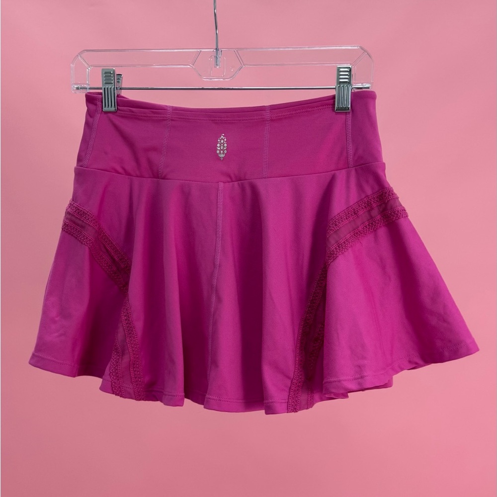 Free People Pink Ruffled Skater Mini Skirt